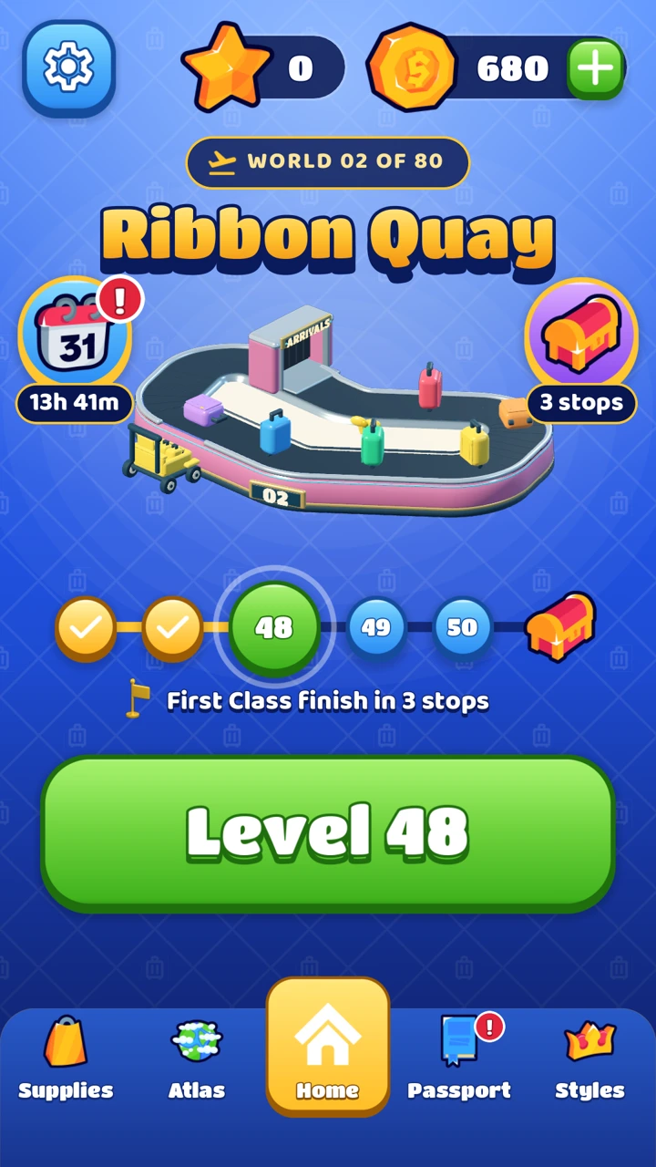The game’s colorful airport home screen